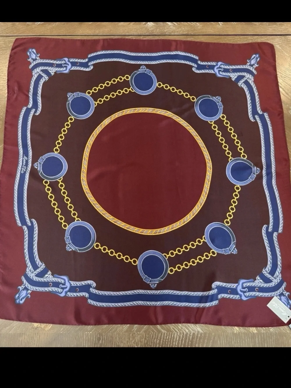 Marina D’Este Silk Scarf 34” Burgundy Red Hand Rolled Made in Italy